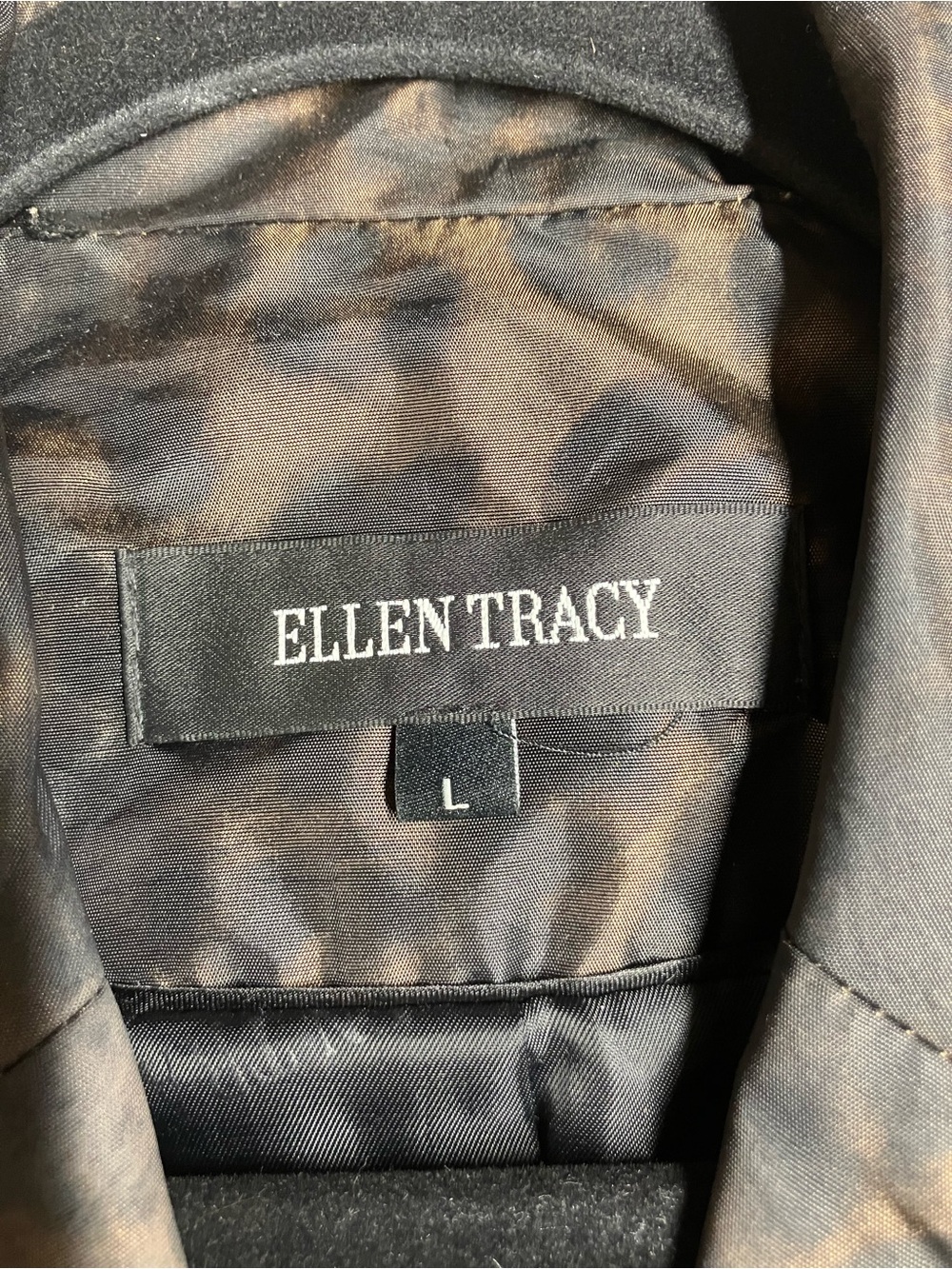 Ellen Tracy Black and Brown Leopard Print Trench Coat - Picture 3 of 5